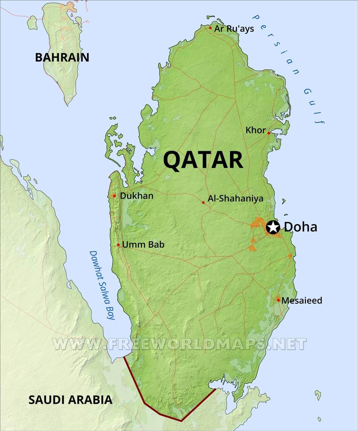 卡塔尔的地理地图：卡塔尔的地形和自然特征